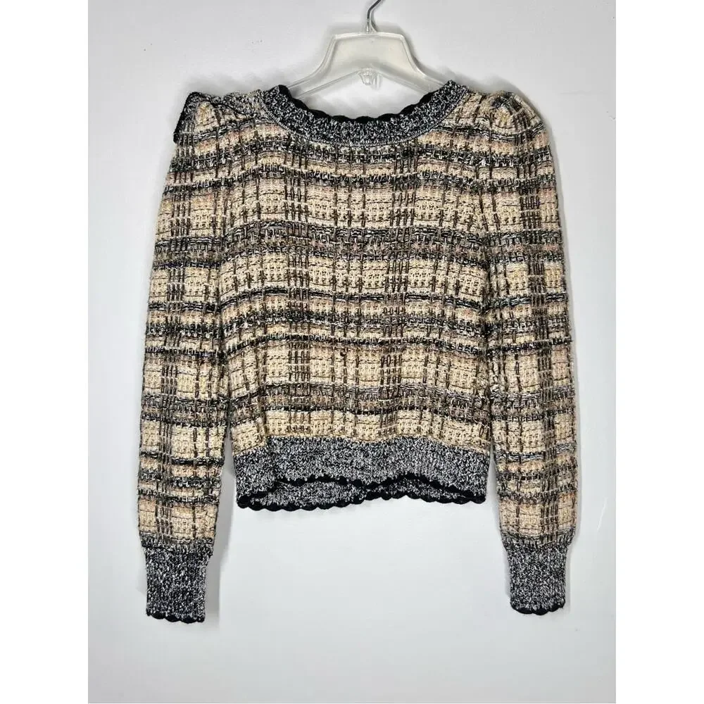 LoveShackFancy Chantria Tweed Knit Cardigan Pearl Button Bouclé Sweater Jacket S